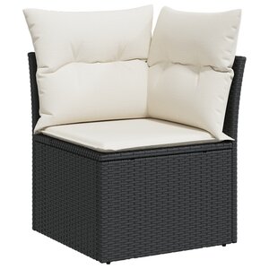 Ensemble de canapé de jardin 8 pièces avec coussins en rotin noir