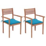 vidaXL Chaises de jardin lot de 2 et coussins bleu Bois de teck massif