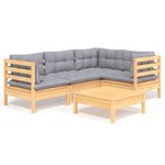 vidaXL Salon de jardin 5 Pièces avec coussins gris bois de pin