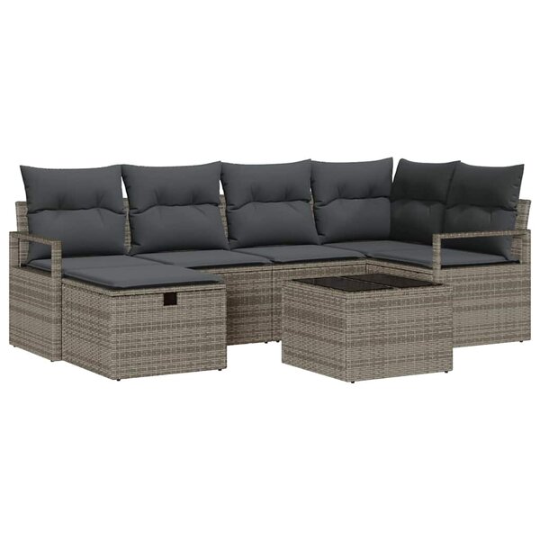 vidaXL Ensemble de canapé de jardin avec coussin 7 Pièces Gris Poly rotin
