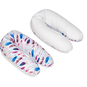 Coussin maternité pre/post natal usages multiples plumes multicolores   blanc