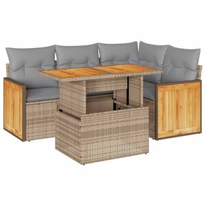 vidaXL Salon de jardin avec coussins 5 Pièces beige résine tressée acacia