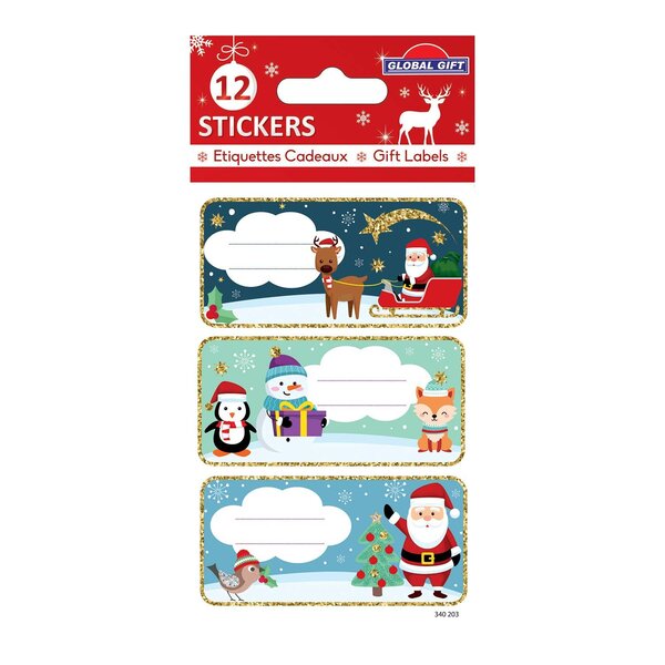 12 étiquettes adhésives de Noël - Paillettes dorées