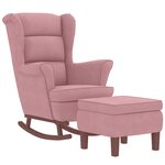 vidaXL Fauteuil à bascule à oreilles en velours rose bois massif