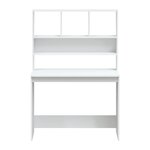 Bureau table poste de travail meuble d'ordinateur informatique étude avec étagères 102 x 45 x 148 cm bois d'ingénierie blanc 02_0023483