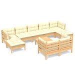 vidaXL Salon de jardin 10 Pièces avec coussins crème bois de pin massif