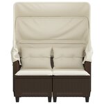 vidaXL Canapé de jardin 2 places avec auvent et tabourets marron rotin