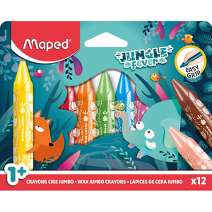Crayons de cire - Coloriage - Enfant dès 1 an - Corps large - 12 couleurs - Maped Jungle Fever