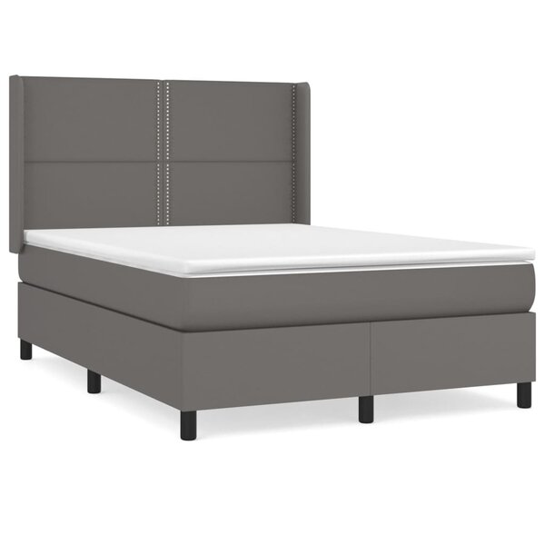 vidaXL Sommier à lattes de lit avec matelas Gris 140x190 cm Similicuir