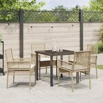 vidaXL Ensemble de salle à manger de jardin 5 pièces avec coussins beige en rotin poly