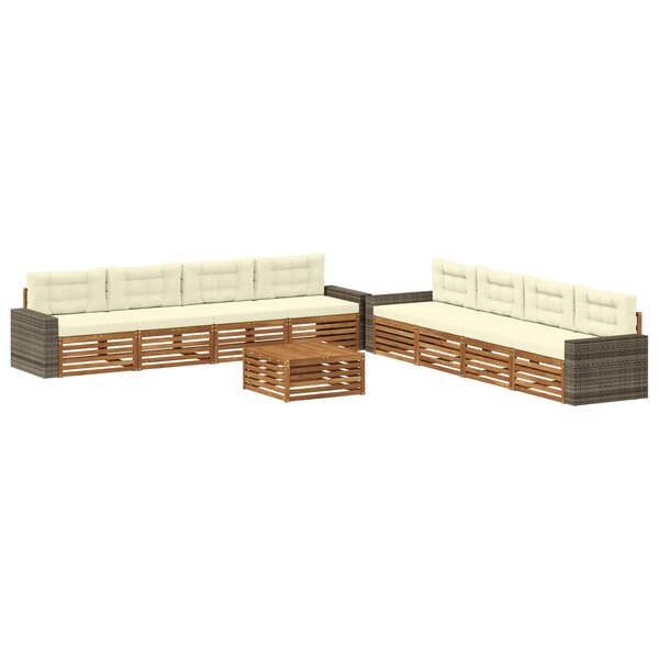 vidaXL Ensemble de canapés d'extérieur 9 pc Naturel et Crème Polyester