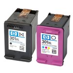 Pack de 2 cartouches d'encre authentiques HP 301XL  Noir et couleurs - programme SECOND