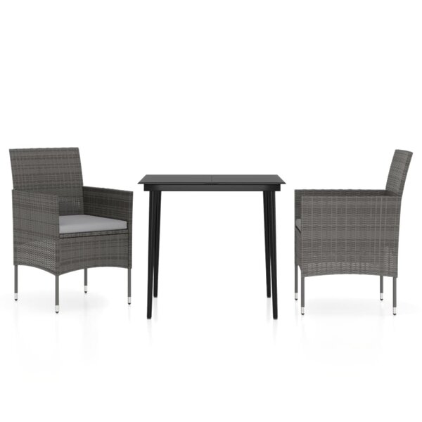 vidaXL Ensemble à manger de jardin et coussins 3 Pièces Gris et noir