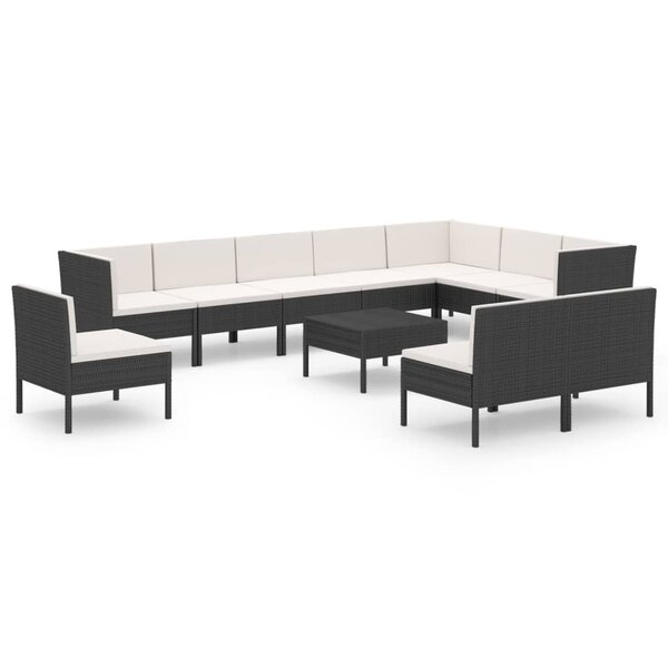 vidaXL Salon de jardin 11 Pièces avec coussins Résine tressée Noir