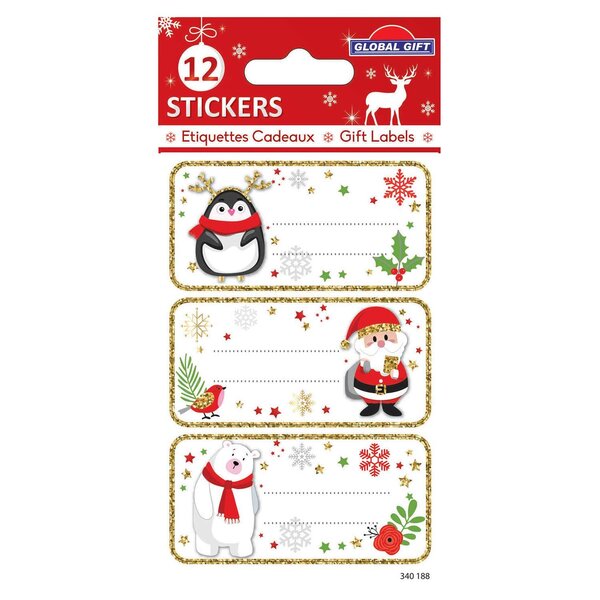 12 étiquettes adhésives de Noël - Père Noël et ses amis