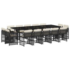 vidaXL Ensemble à manger de jardin 15 Pièces coussins noir résine tressée
