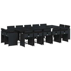 vidaXL Ensemble à manger de jardin 15 Pièces coussins noir résine tressée