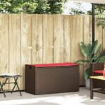 vidaXL Banc de rangement extérieur coussin marron 100cm résine tressée