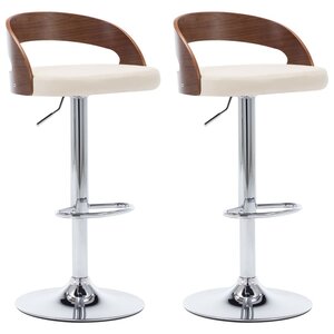 vidaXL Tabourets de bar lot de 2 crème similicuir et bois courbé