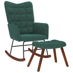 vidaXL Chaise à bascule avec tabouret en velours vert foncé