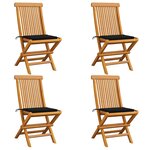 vidaXL Chaises de jardin et coussins noir lot de 4 Bois de teck massif