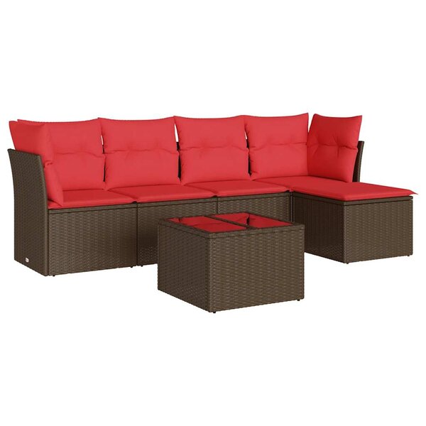 vidaXL Salon de jardin 6 Pièces avec coussins marron résine tressée