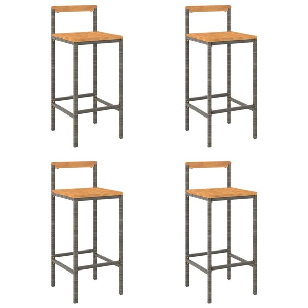 vidaXL Tabourets de bar lot de 4 gris résine tressée et bois d'acacia