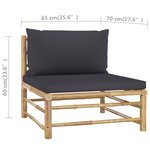 vidaXL Salon de jardin 4 Pièces avec coussins gris foncé bambou