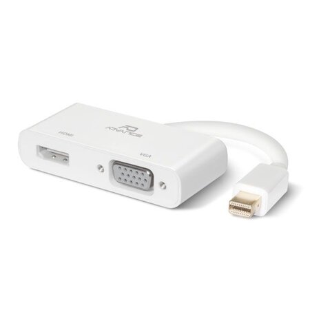Convertisseur Advance Mini DisplayPort mâle 1.4 vers HDMI femelle (Type A) et VGA femelle (D-sub DE-15) 6cm (Blanc)