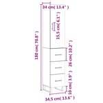 vidaXL Buffet haut Gris béton 34 5x34x180 cm Bois d'ingénierie