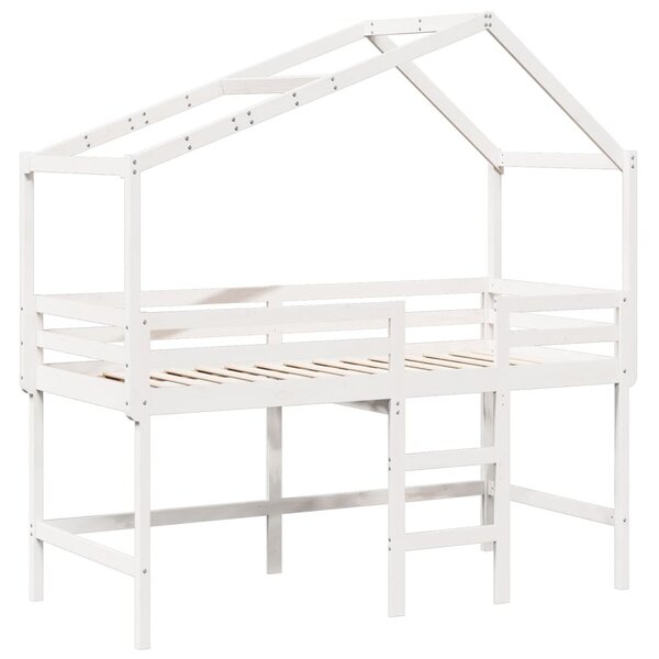 vidaXL Lit superposé et échelle et toit blanc 90x200cm bois pin massif