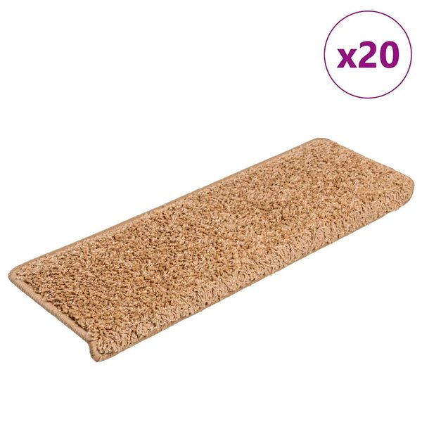 vidaXL Tapis d'escalier 20 pièces 65 x 21 x 4 cm Beige Bord rectangulaire