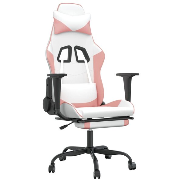vidaXL Chaise de jeu de massage avec repose-pied Blanc rose Similicuir