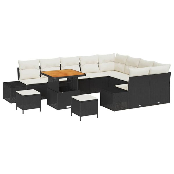 vidaXL Ensemble de canapé de jardin 12 Pièces Noir  Crème 80 x 80 x 71 cm