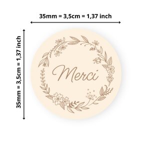 140 Etiquettes Merci Rondes Autocollantes - Ø 35 mm - Papier Recyclé - Couronne de Fleurs - 4 Planches A4 de Stickers Remerciements pour Mariage  Artisanat et Fêtes
