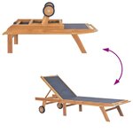 vidaXL Chaise longue pliable avec roulettes Teck massif et textilène