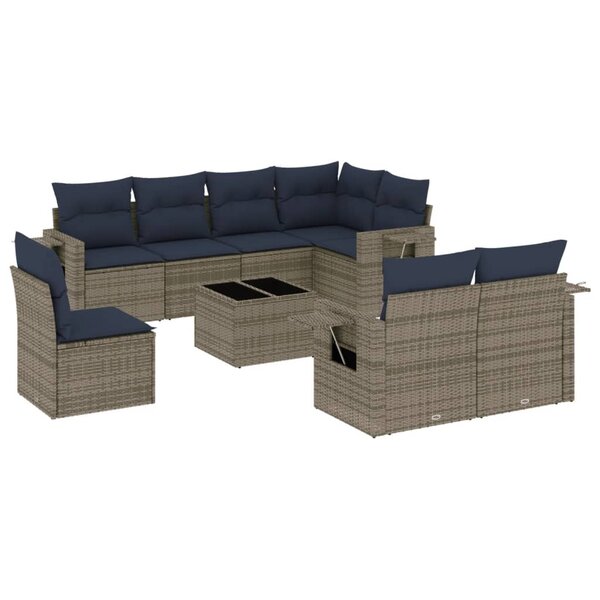 vidaXL Salon de jardin 9 Pièces avec coussins gris résine tressée