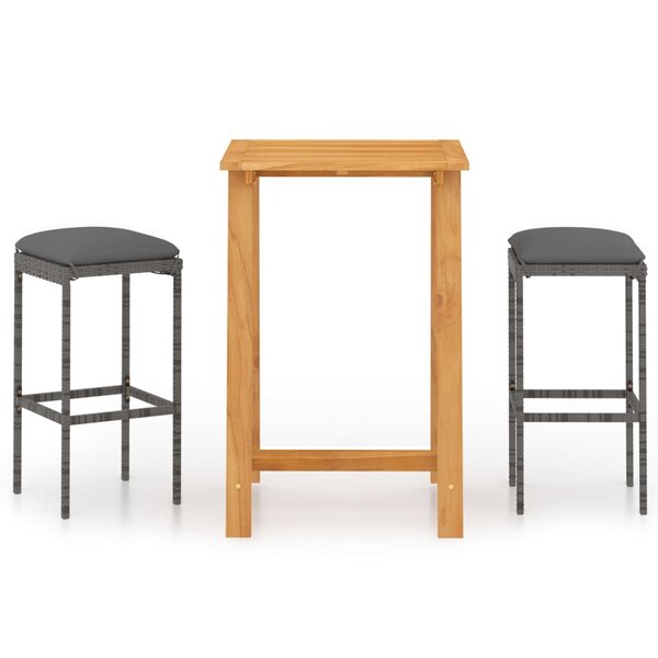 vidaXL Ensemble de bar de jardin avec coussins 3 Pièces Gris
