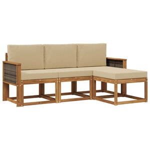 vidaXL Ensemble de canapés d'extérieur avec coussin 4 Pièces Naturel
