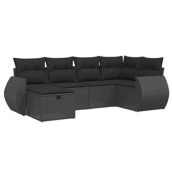 vidaXL Salon de jardin 6 Pièces avec coussins noir résine tressée