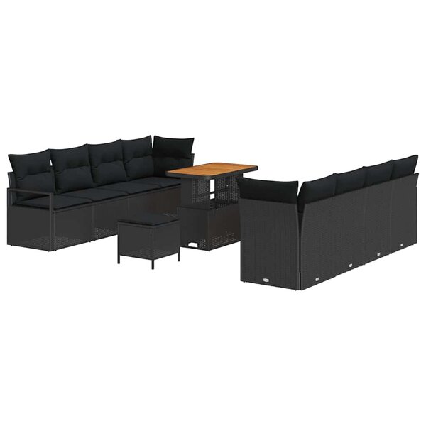 vidaXL Ensemble de canapé de jardin 11 Pièces Noir Poly rotin