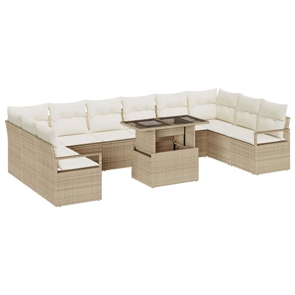 vidaXL Ensemble de canapé de jardin 11 Pièces Beige Poly rotin