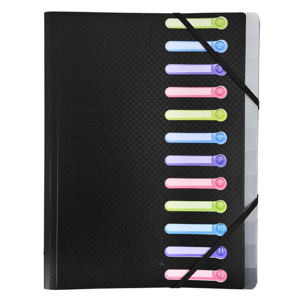 Trieur polypropylène 3 rabats 12 compartiments OPAK - Noir x 10 EXACOMPTA