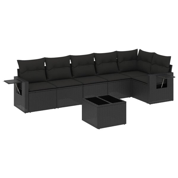 vidaXL Salon de jardin 7 Pièces avec coussins noir résine tressée