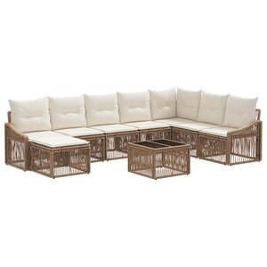 vidaXL Ensemble de canapé de jardin 9 Pièces Beige polyrotin
