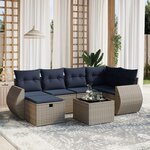 vidaXL Salon de jardin 7 Pièces avec coussins gris résine tressée