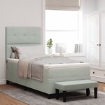 vidaXL Lit à ressort avec matelas et banc Gris clair 100x200 cm Velours