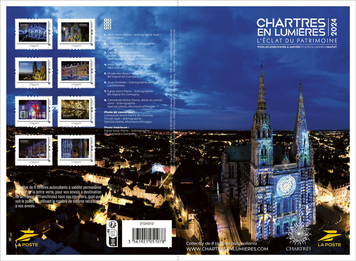 Collector 8 timbres - Chartres en lumières - 2024 - Lettre Verte - La Poste