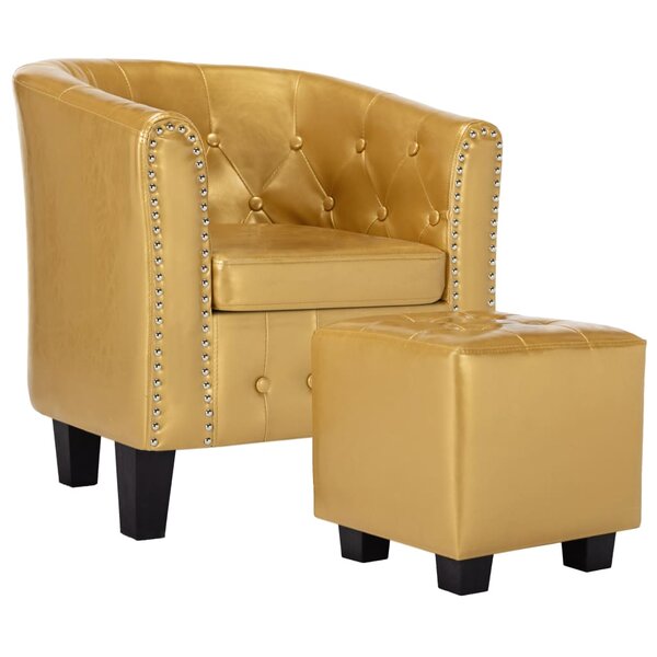 vidaXL Fauteuil avec repose-pied Doré brillant Similicuir