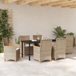 vidaXL Ensemble de salle à manger de jardin de 7 pièces avec coussins beige en poly rattan